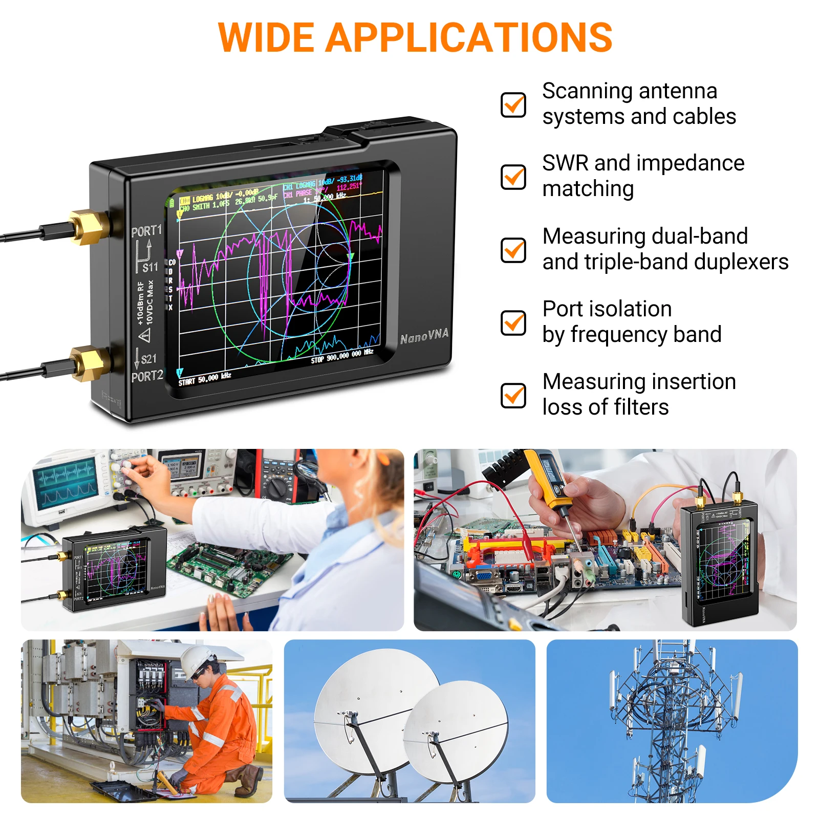 Спектральний аналізатор NanoVNA 4" 50kHz-1.5GHz